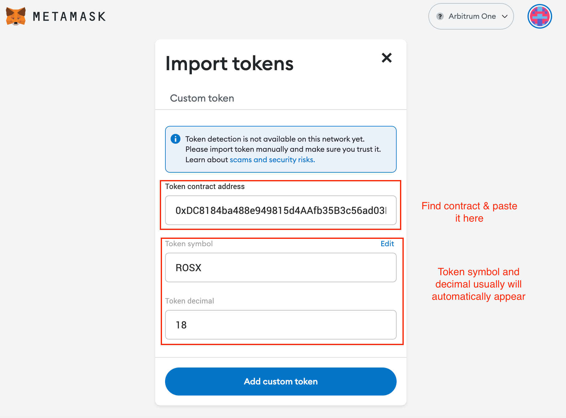 Importing ROSX Profile on MetaMask